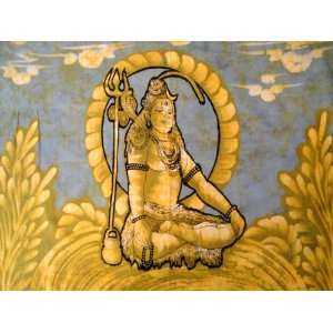 Lord Shiva Meditation Yoga Batik Painting Cotton Wall Decor Hanging 30 