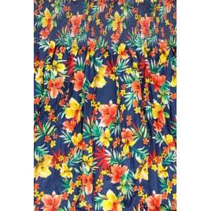  44 Wide Elastic Smocked Cotton Tropical Floral Blue 
