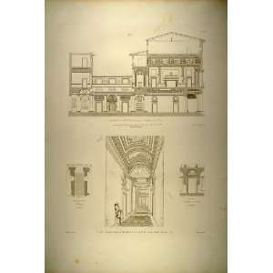  1860 Engraving Palazzo Pietro Massimi Hallway Hall Rome 