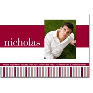   Graduation Invitations (Simple Stripes   Maroon & Silver with Photo