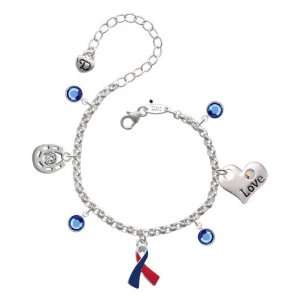 Red & Blue Awareness Ribbon Love & Luck Charm Bracelet with Sapphire 
