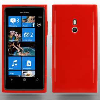 Solid Glossy Red Gel Case Cover For Nokia Lumia 800 + Screen Protector 