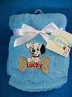 Disney 101 DALMATIONS Lucky Embroidered Silky Soft Blue Baby Blanket w 