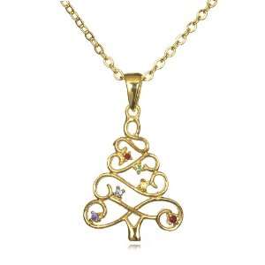  GOLD TONE SILVER OPEN MULTI GEM CHRISTMAS TREE CHELINE Jewelry
