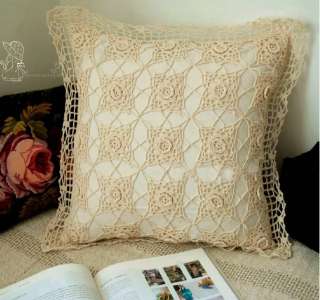 Vintage Hand 3D Crochet EcruCotton Cushion/Pillow Cover  