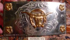 Old Huge Long Horn Steer Horse Shoe Cowboy Belt Buckle  