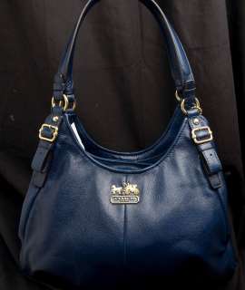 NWT COACH MADISON LEATHER MAGGIE SHOULDER BAG TOTE PURSE NAVY BLUE 