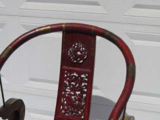 Fine Chinese Horse Shoe Back Wood and Brass Folding Deep Red Dragon 
