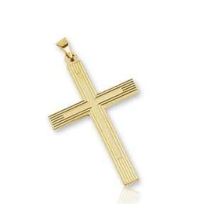  14k Yellow Gold Carved Linear Style Small Cross Pendant 