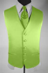 Mens Suit Tuxedo Vest Necktie Solid Lime Green Small  