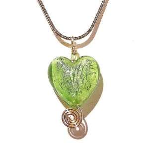 The Black Cat Jewellery Store Silver Lined Lime Green Heart Pendant w 