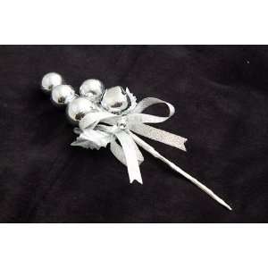 Set of 6  Bright Silver Ball and Jingle Bell Pick with 
