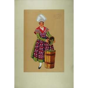 1929 Pochoir French Woman Costume Grape Basket Loches   Orig. Print 