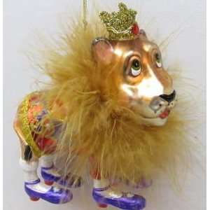  December Diamonds Glass Lion,with Crown,Feathers & Purple 