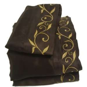  Embroidered Satin King Sheet Set Brown/Gold