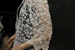 floral and leaves hand crochet lace white m one size