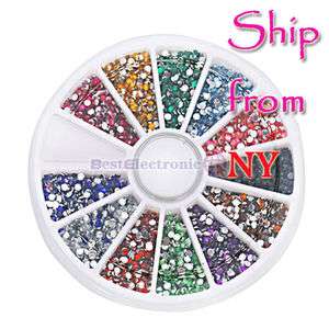 3000 Nail Art Glitter Tips Rhinestones Round Gems 2.0mm Wheel 12 Color 