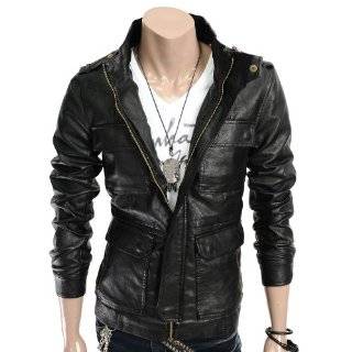    Doublju Mens Casual Motorcycle Leather Jacket (GA18) Clothing