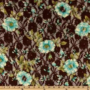  60 Wide Novelty Lace Floral Cocoa/Lime Fabric By The 