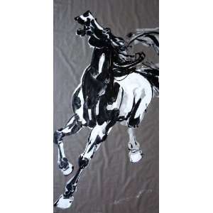 Galloping Horse, Large Black and White Original Painting Oil Painting 