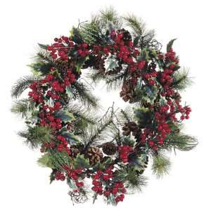  26 Red Berry Christmas Wreath With Pine Cones & Holly 