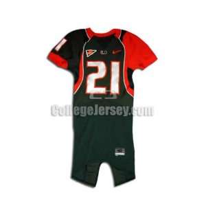 Green No. 21 Game Used Miami Nike Football Jersey  Sports 