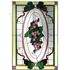  Victorian GRAPEVINE Painted Tempered Glass Window 20.5x30 