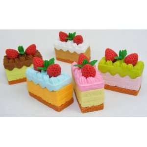  Square Cake Japanese Erasers. Assorted Colors. 6 Pack 