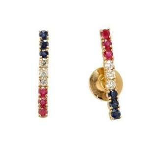  14K Yellow Gold Red White and Blue Pin Grande Jewelry