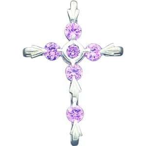    Sterling Silver Pink CZ Cross Charm Pendant Jewelry Jewelry