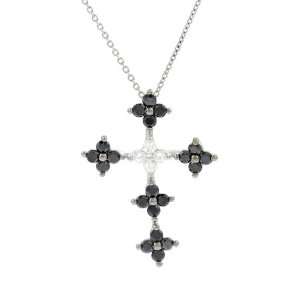    Tressa Sterling Silver Black Flower CZ Cross Necklace Jewelry