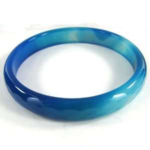    Faceted blue stripe agate bangle bracelet 64mm
