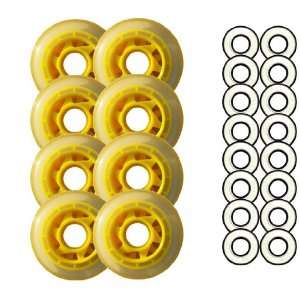  Clear / Yellow Inline Skate Wheels 77mm 78a + ABEC 9S 