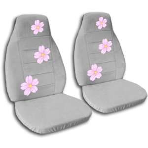 Silver seat covers with Cherry Blossoms for a 2010 to 2011 Chevrolet 