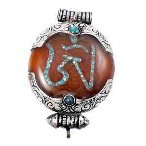  Sterling Silver Amber Dorje Om Symbol Pendant Jewelry