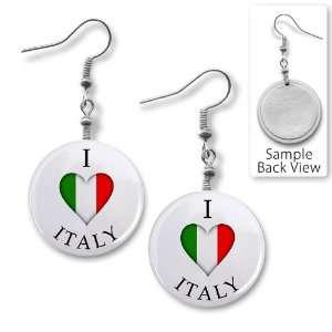 HEART ITALY World Flag 1 inch Dangle Earrings