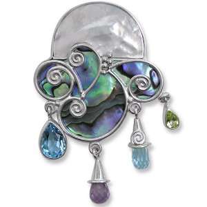  Sterling Silver Mother of Pearl and Paua Shell Pin/Pendant 