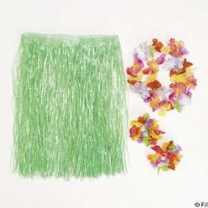  4 Pc Green Childs Hula Set   Includes Hula Skirt, Flower 