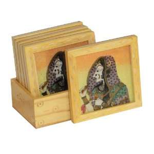  Wooden Square Coasters Hand Crafted & Color Printed Lady 