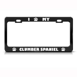 Clumber Spaniel Dog Dogs Black Metal license plate frame Tag Holder