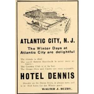 1909 Ad Hotel Dennis Luxury Lodging Atlantic City NJ   Original Print 