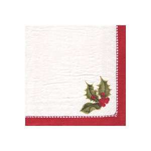  Holly Linen Red Christmas Party Beverage Napkin