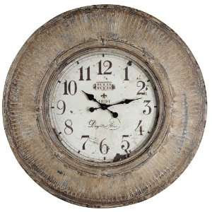 Wall Clock with Cream Highlights in Distressed Light Brown Finish 