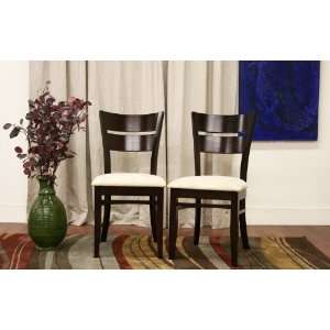   of 2 Dining Chair Padded Seat in Dark Brown Finish 