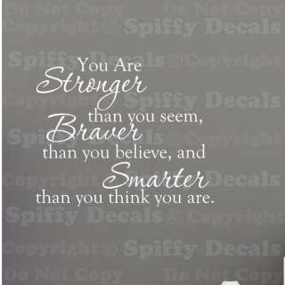 YOU ARE STRONGER BRAVER SMARTER Quote Vinyl Wall Decal WINNIE THE POOH 