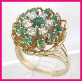 14k Diamond & Green Emerald Cluster Estate Ring 1.18ct  