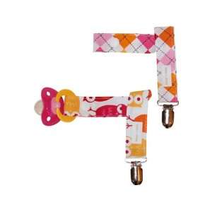 Girls Pacifier Clip   Set of 2   Owls and Argyle in Orange and Pink