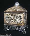   ORNATE CHAMPAGNE COLOR JEWLERY/MOMENT​O BOX w/ LID+CRYSTAL KNOB NEW