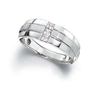  Mens Princess Cut Diamond in White Gold with Satin Finish 