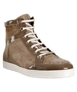 style #309991301 taupe patent trimmed suede Toyko high top sneakers